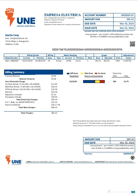 Download Cuba Empresa Electrica business utility bill template in Word and pdf formats Photoshop template
